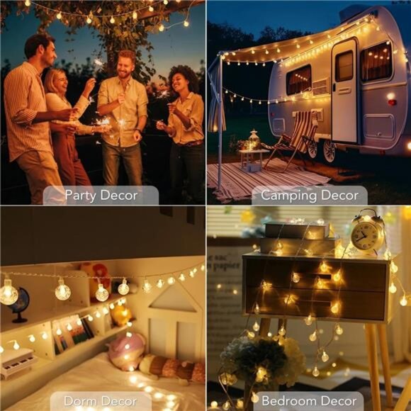 Globe Fairy String Lights 33ft 80 LED Battery Operated Waterproof Indoor Outdoor - Picture 6 of 7